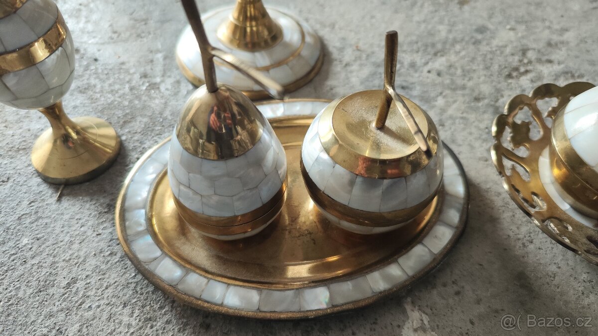 Dekorativní set mosaz a perleť,svicen - 2