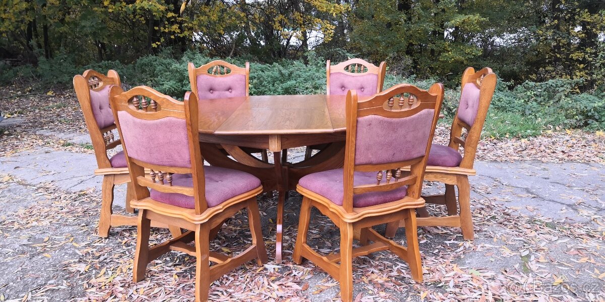 Masivní rozkládací stůl + 6x masivní židle - 2