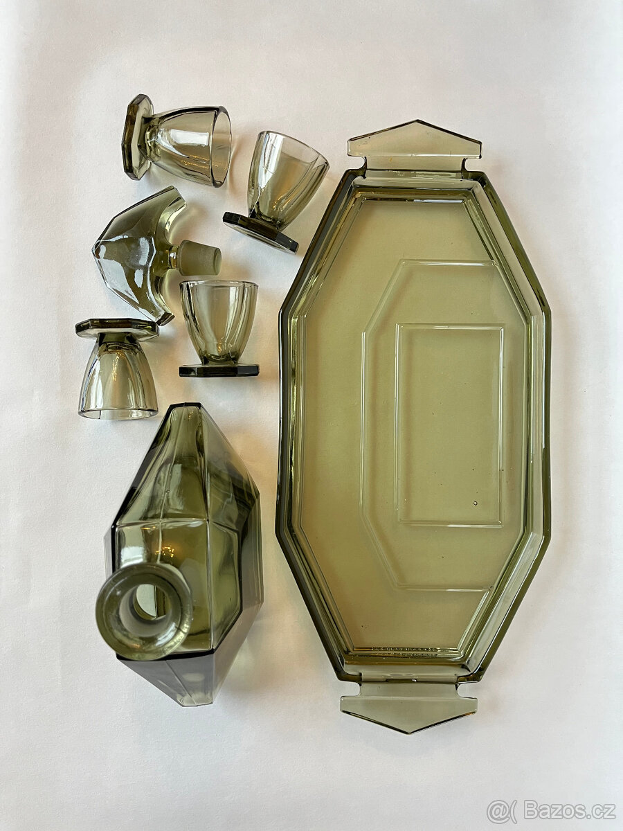 Art Deco Sada - karafa, 4x panák, tác, Carl Stolzle - 2