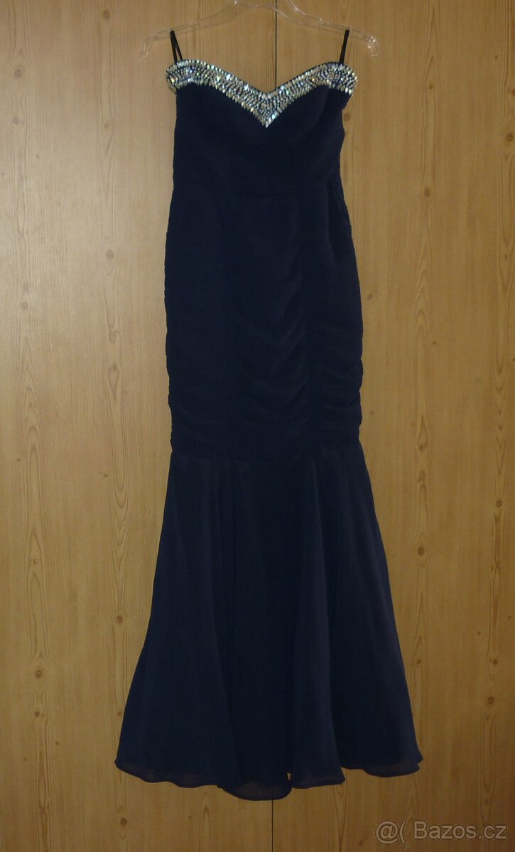 Navy modré dlouhé večerní plesové šaty Lipsy - 2