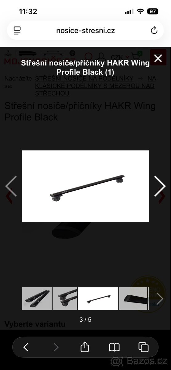 Střešní nosiče Hakr wing profile black - 2