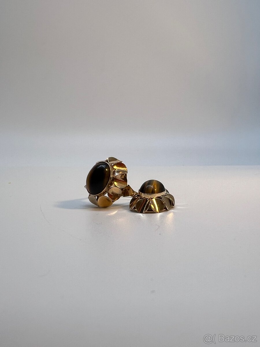 Krásný zlatý prsten & přívěsek - tygří oko - 2