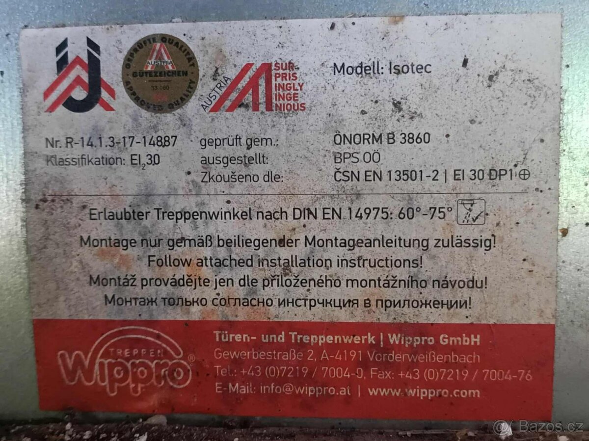 Půdní protipožární schody WIPPRO GM4 - ISOTEC 0,33 W/m²K - 2