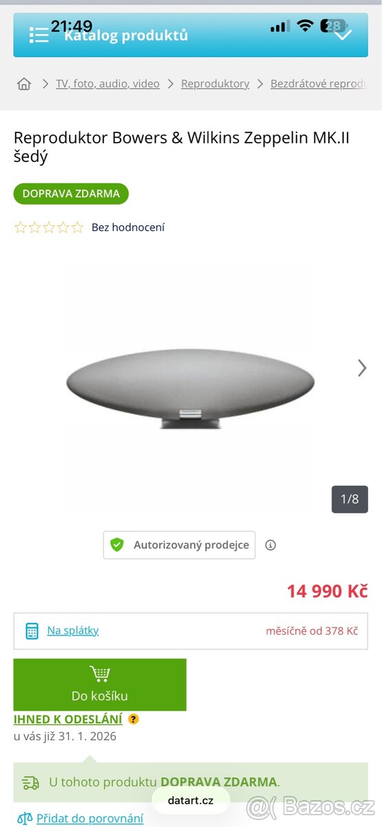 Bluetooth reproduktor bowers a wilkins zeppelin - 2