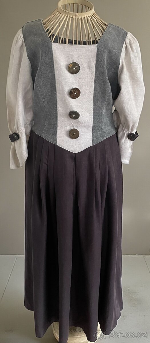 Dámské lněné šaty v selském, dobovém stylu vel. 40 - 2
