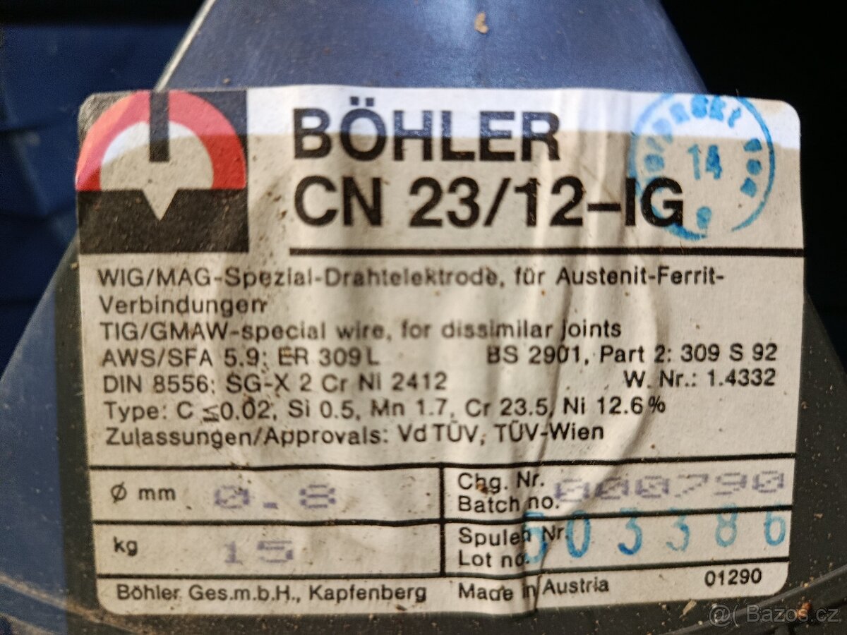 Svařovací drát Böhler CN 23/12-IG – 0,8 mm, 15 kg – nový - 2