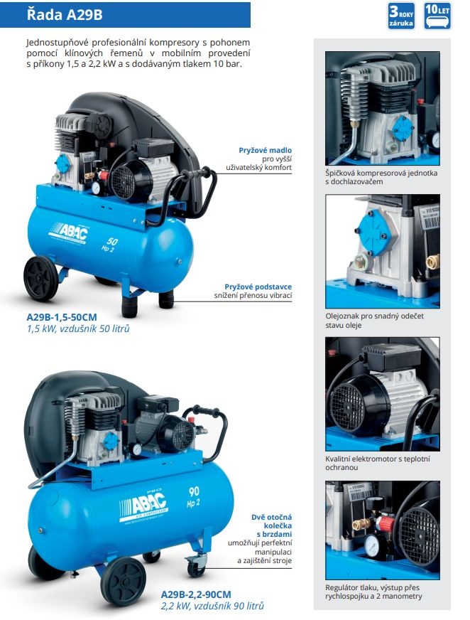 AKCE: Profesionální pístový kompresor ABAC A29B-2,2-50CM - 2
