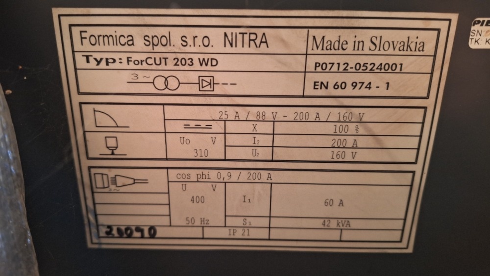 Prodám plazmový řezací zdroj Formica ForCUT 203WDM - 2