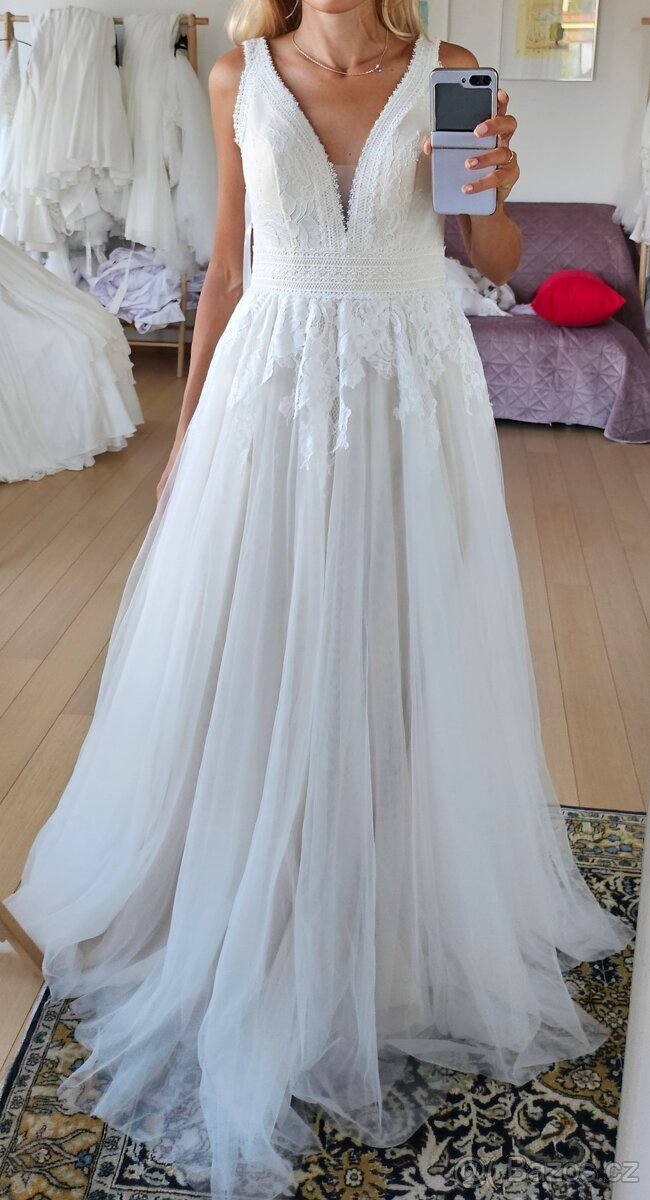 Krásné nové svatební boho šaty xs/s - 2