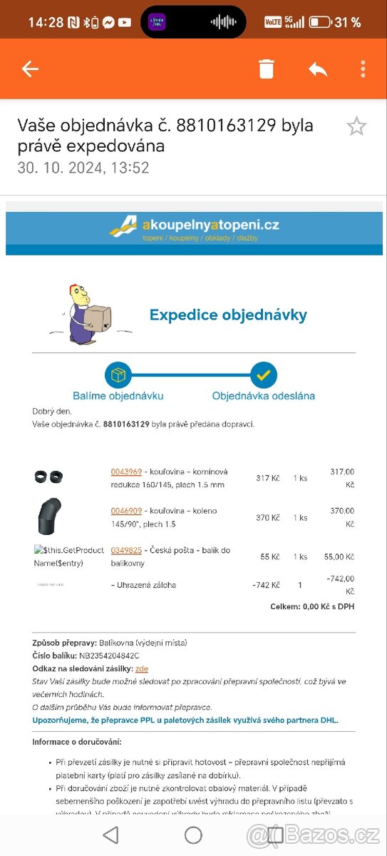 Kouřovod koleno 90° + redukce 145/160 - 2