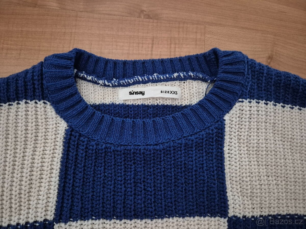 Svetřík crop top v.XXS sinsay modro-bílé kostky - 2