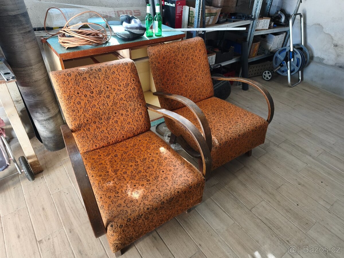 Starožitná Párová křesla typu C Halabala TOP STAV - 2