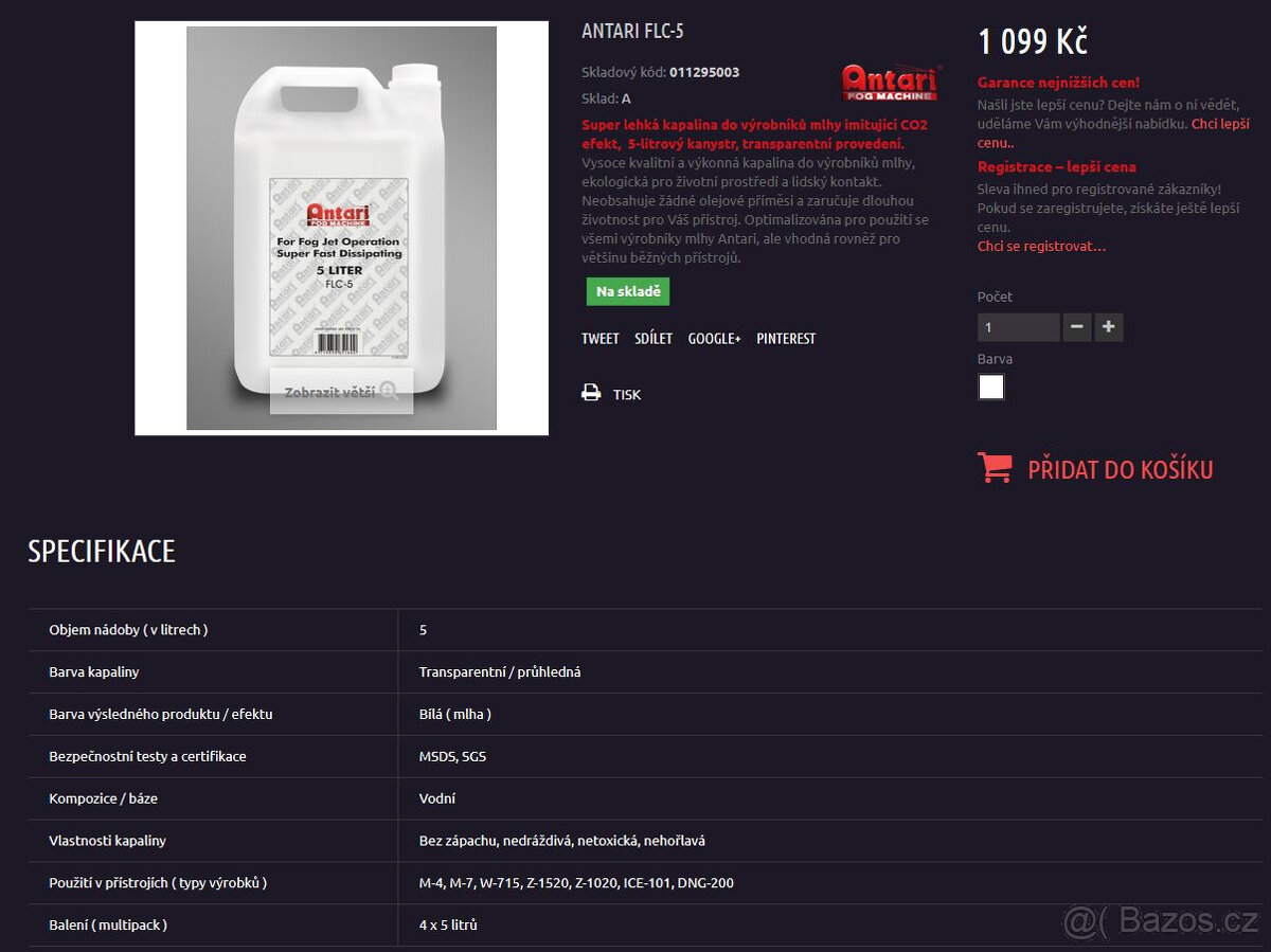 Náplň pro výrobníky mlhy Antari FLC-5 Super fast - 2