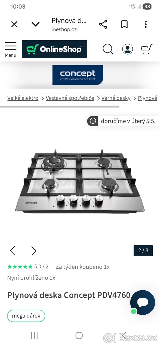Nová plynová deska zn.Concept - 2