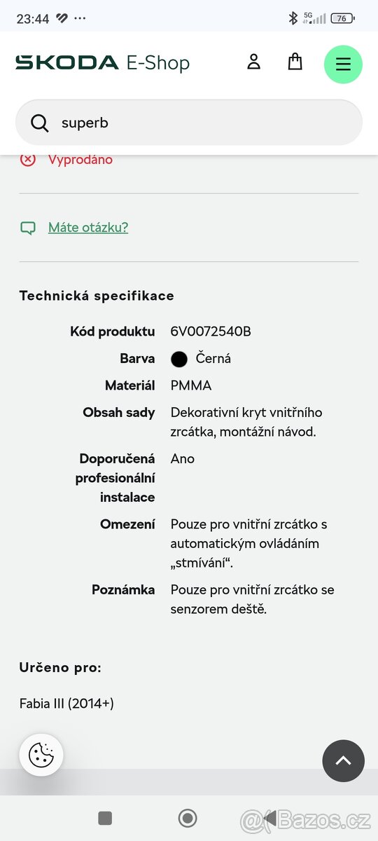 Dekorativní kryt vnitřního zrcátka FABIA III - 2
