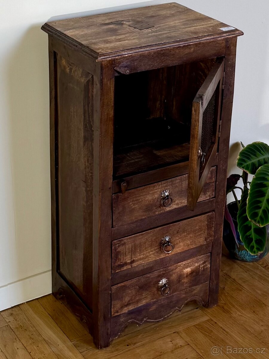 Koloniální dřevěná skříň, vysoká, pomocná skříň, rustikální - 2