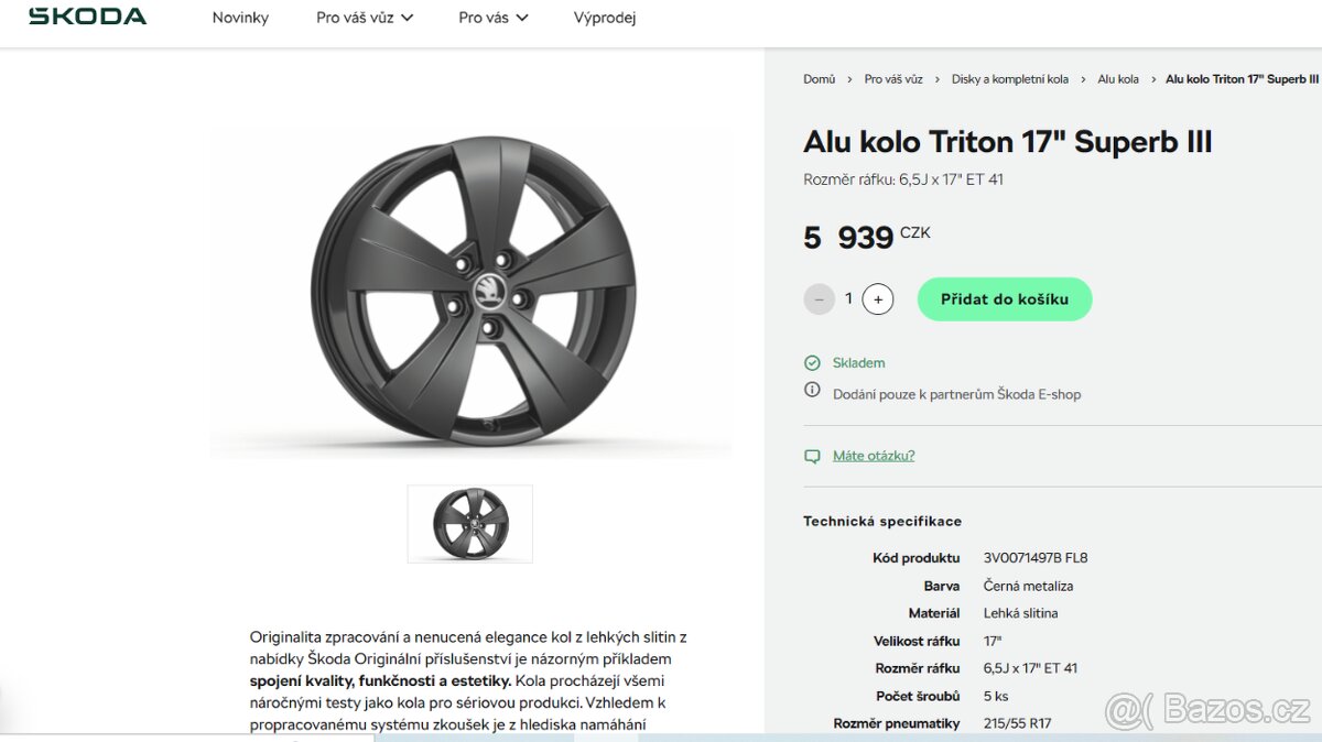 NOVÉ or. ALU kola ŠKODA Superb / VOLKSWAGEN Passat 5x112 R17 - 2