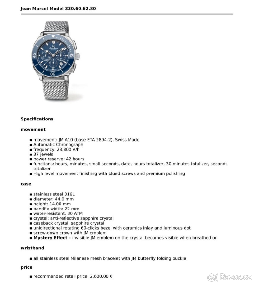 Jean Marcel, model Oceánum Chronograph, originál hodinky - 2