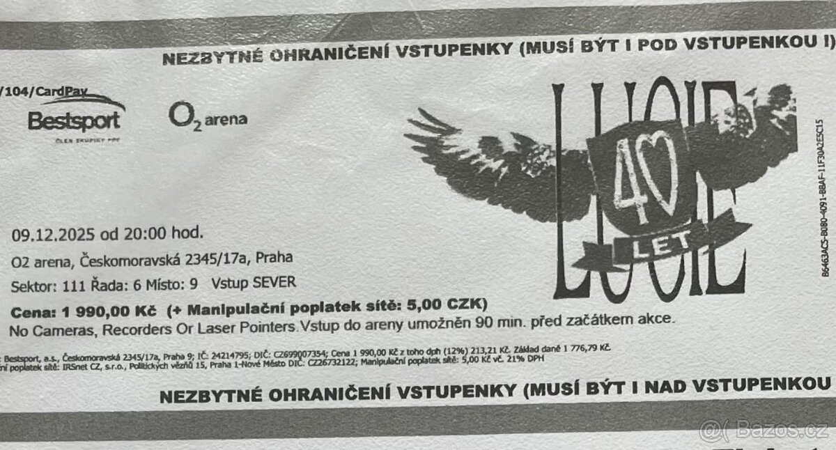 2x lístek Koncert LUCIE 9.12.2025 - sezení sektor 111 řada 6 - 2