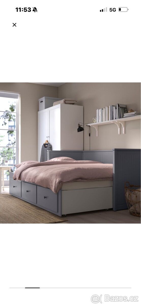 Rozkládací postel Ikea šeda 80x200 Hemnes - 2