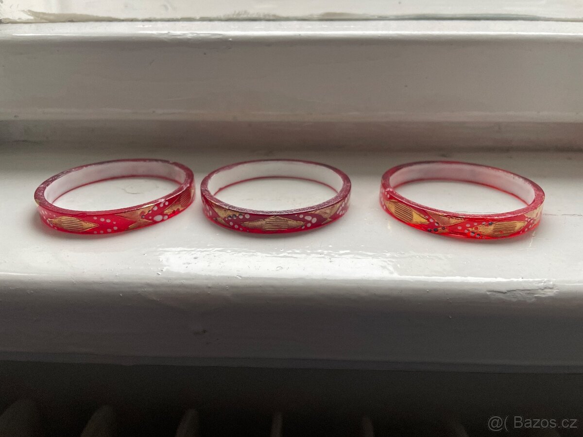 Starožitné skleněné jablonecké kroužky bangle - 2
