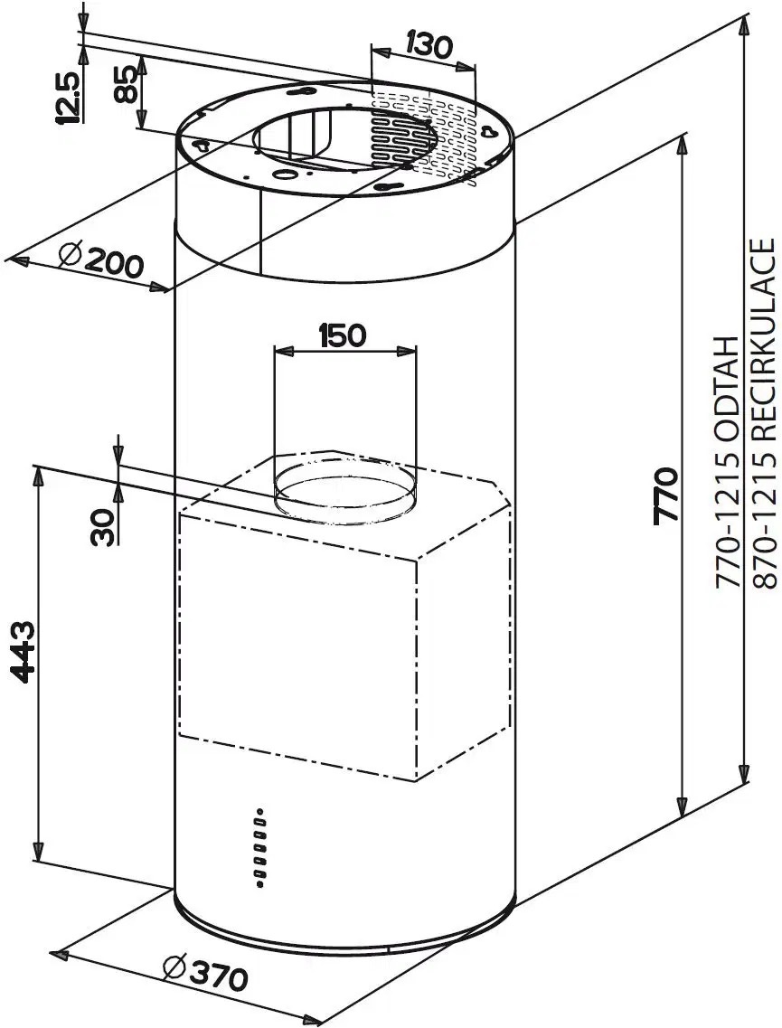 DIGETOŘ FABER CYLINDRA ISOLA PLUS EV8 BK MATT A37 - 2