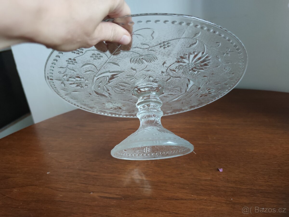 Skleněný podnos na dorty- masivní sklo - 2
