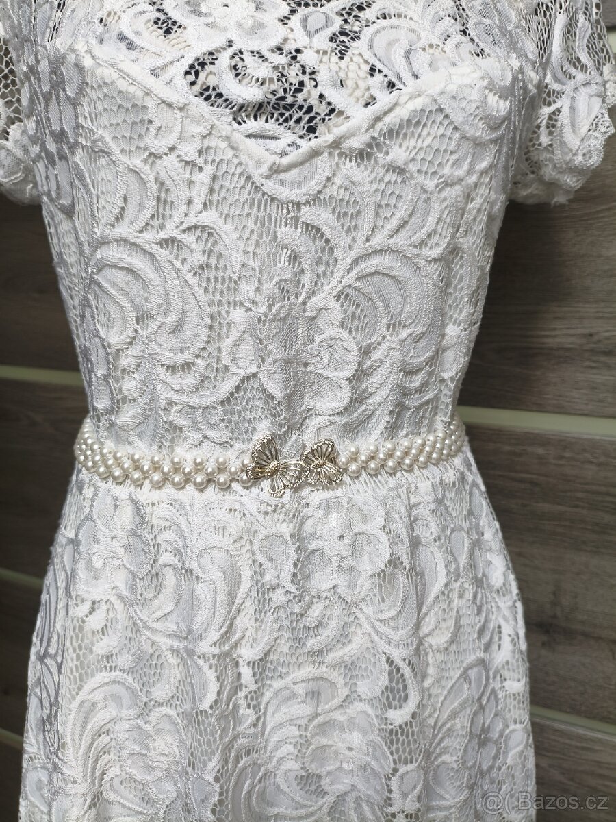 Bílé krajkové koktejlové šaty 38/40 - 2