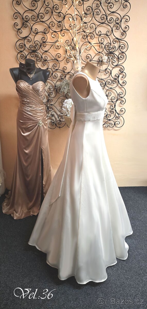 KRÉMOVÉ SATÉNOVÉ ŠATY vel.36 - 2