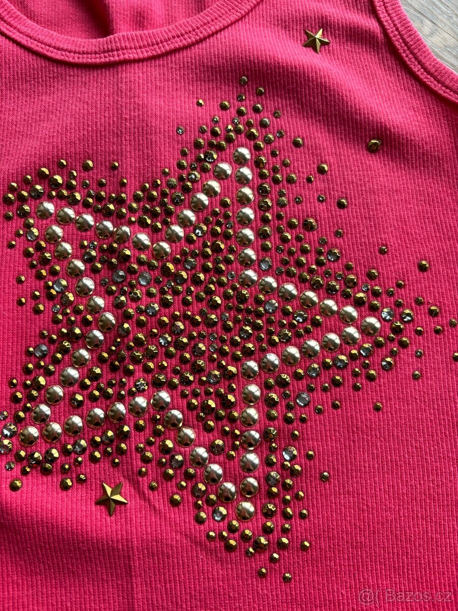 Dámské tmavě růžové tílko s kamínky, vel. S - 2