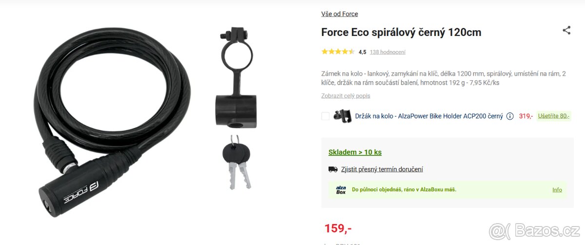 Zámek na kolo - Force Eco spirálový černý 120cm - 2