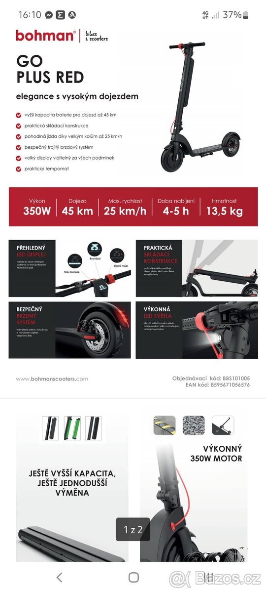 Koloběžka Bohman GO PLUS RED - 2