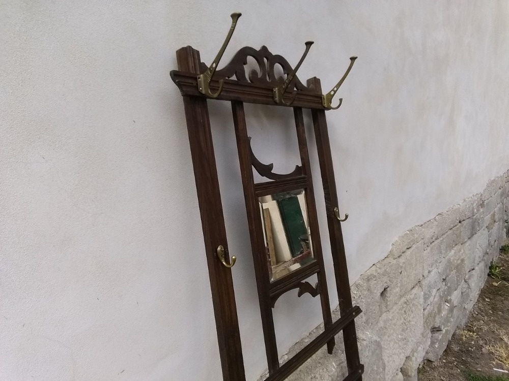 Secesní dubová věšáková stěna se zrcadlem - 2