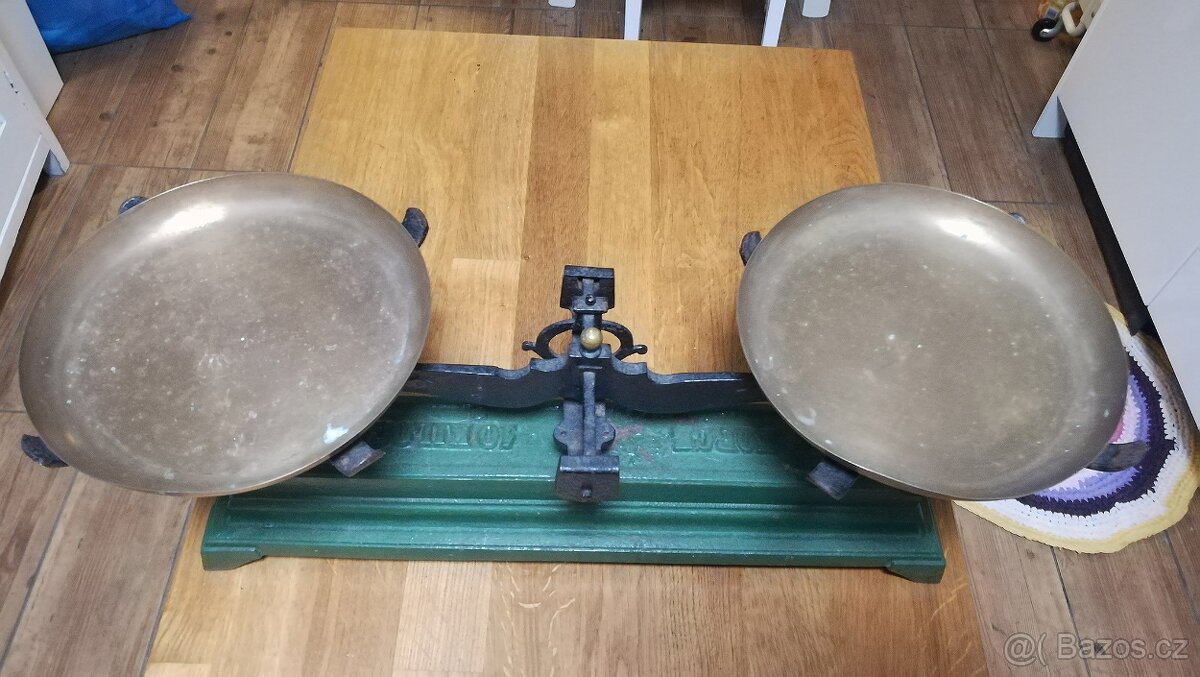 STAROŽITNÉ SECESNÍ KUCHYŇSKÉ VÁHY ROBERVAL FRANCIE - 2