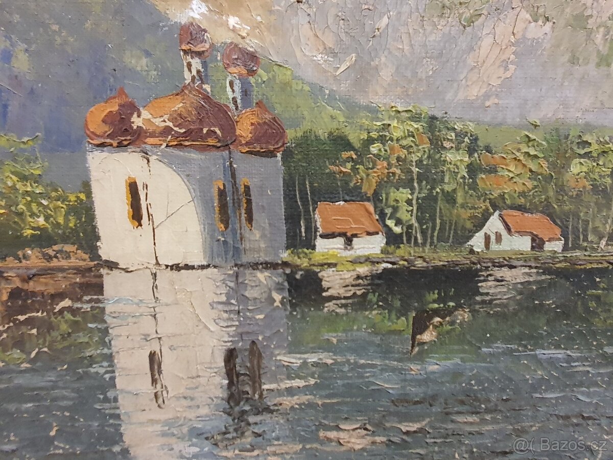 starožitný obraz Kostel u jezera - 2