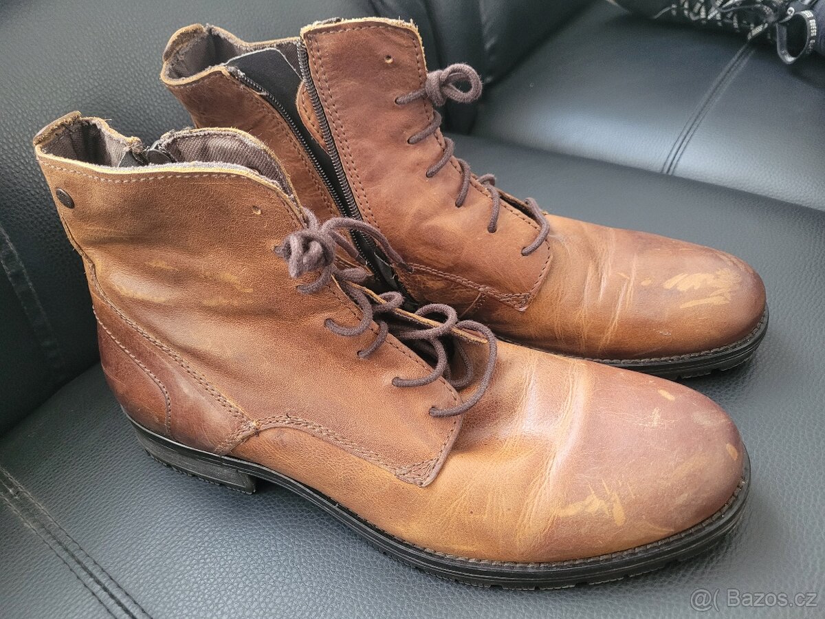 Jack & Jones Kožené pánské kozačky podzim /zima - 2