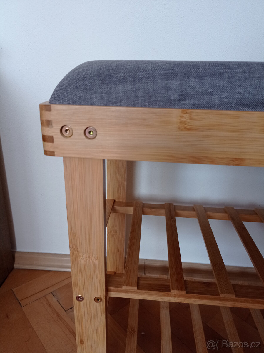 Botníková lavice ZELLER - bambus/šedá - 2