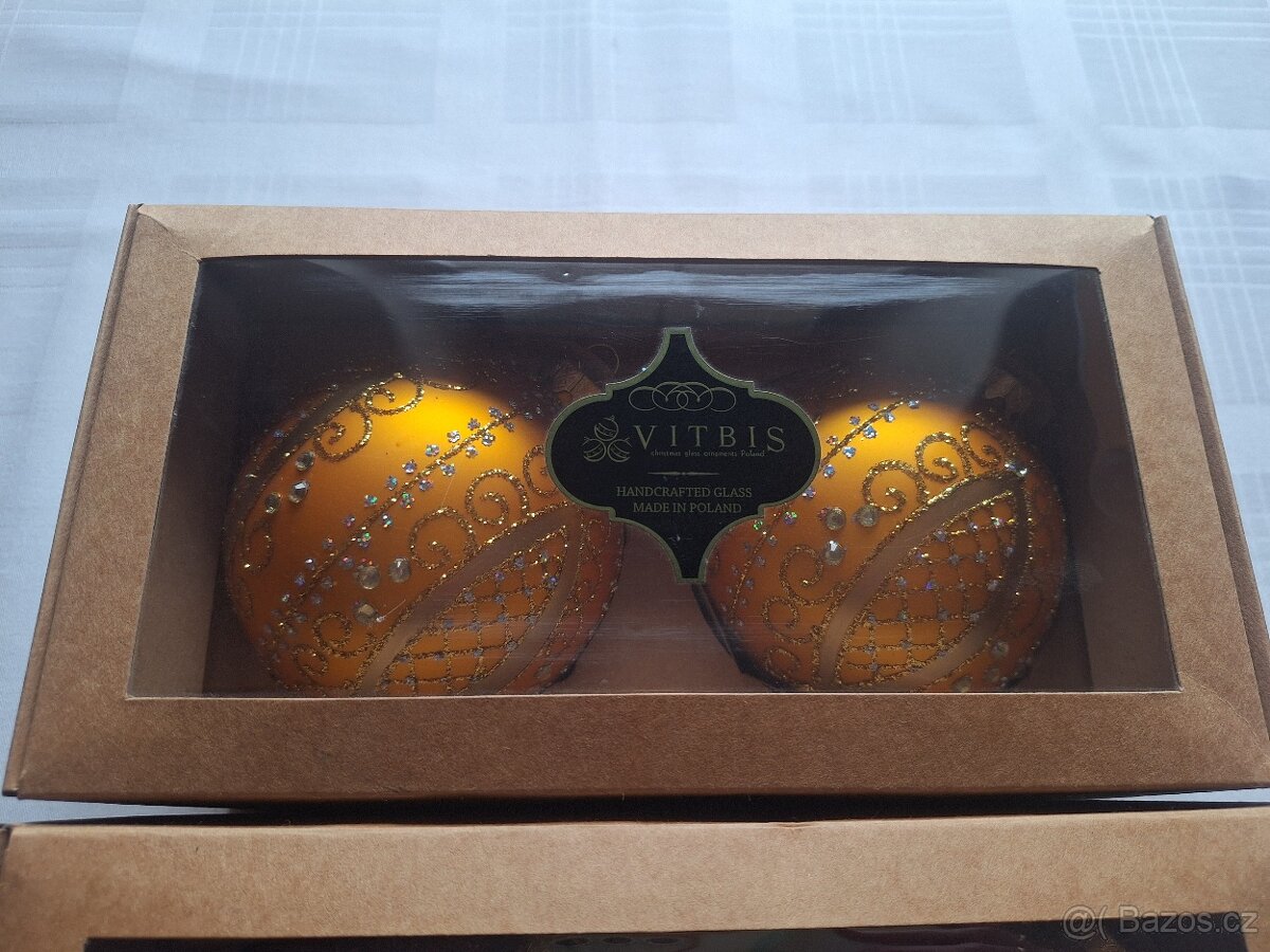 Zlaté a červené vánoční baňky VITBIS 4ks - 2