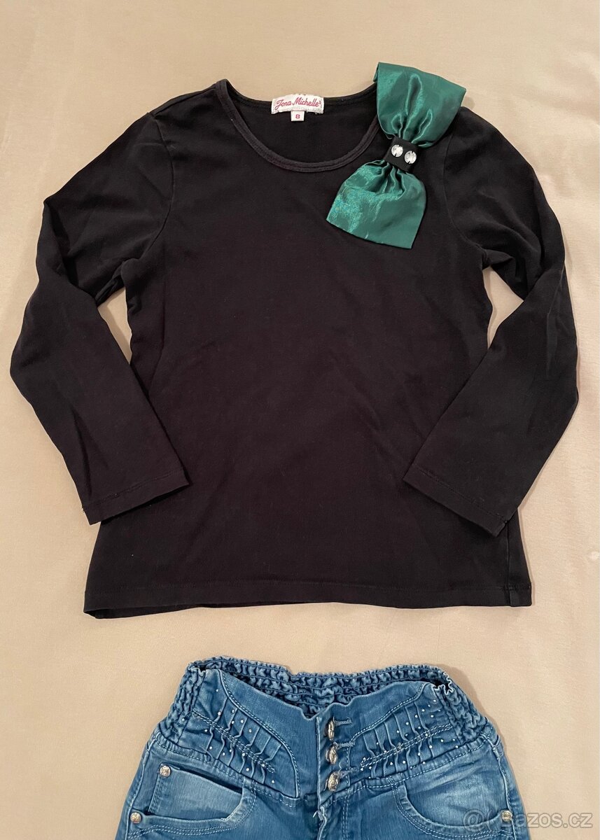 Vánoční dívčí tričko s dlouhým rukávem a zdobnou mašlí - 2