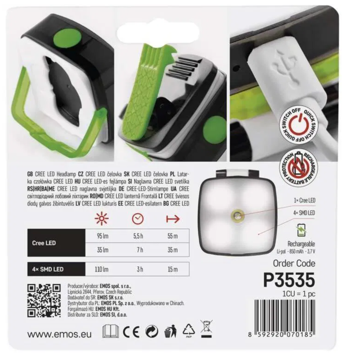 Emos CREE + SMD LED P3535 110 lm 55m Li-Pol 850 mAh - 2