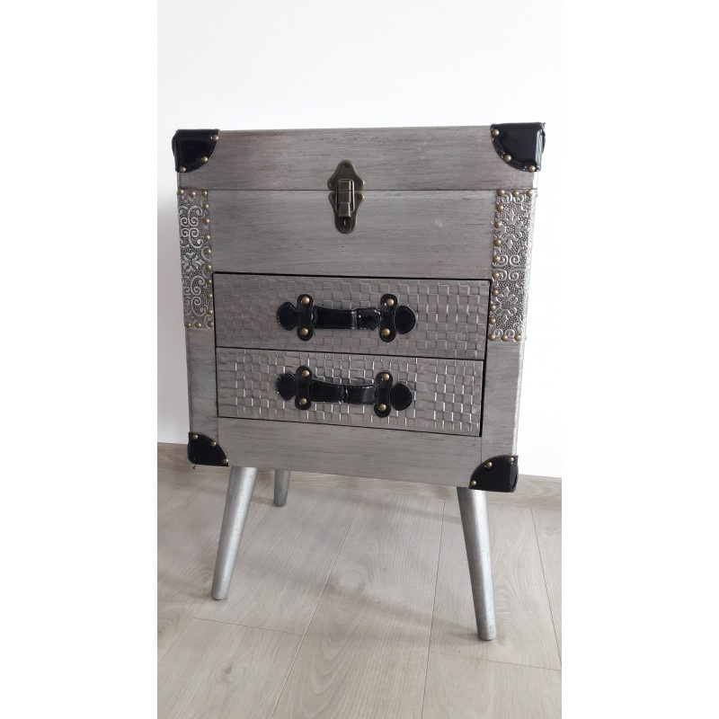 Stříbrný průmyslový noční stolek se 2 zásuvkami - 2