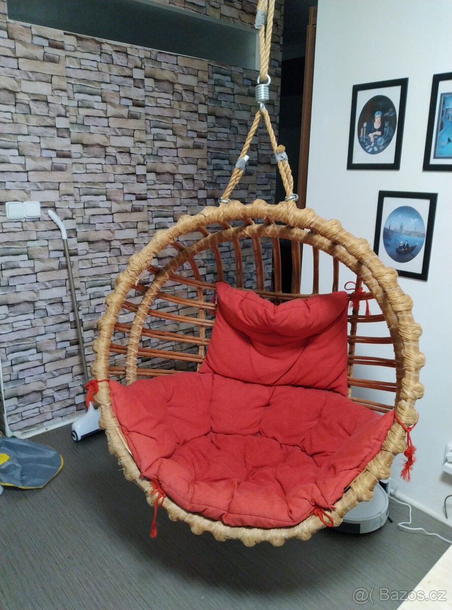 Ratanové závěsné houpací křeslo - kulaté - 2