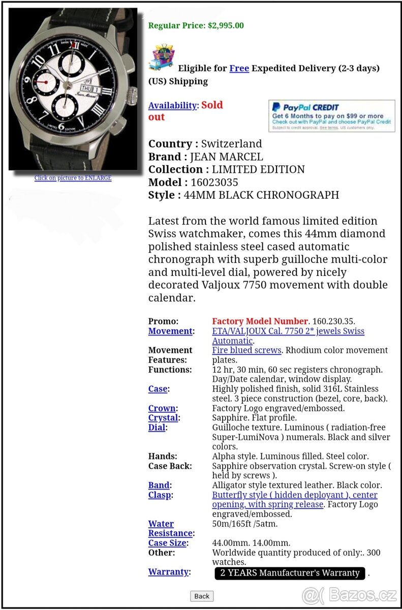Jean Marcel, Semper Chronograph, originál hodinky - 2