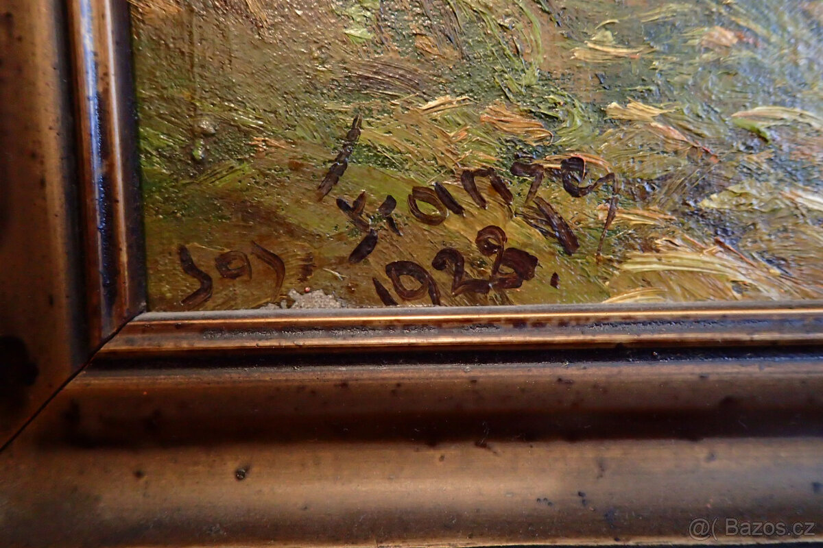 Jos. Franze - Podzim u řeky - 1928 -aukční Obraz - 2