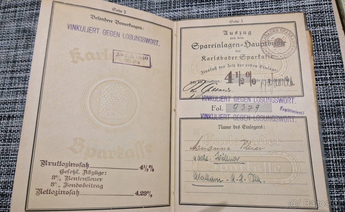 Vkladní knížka Sudety r. 1932 - 1945 - 2