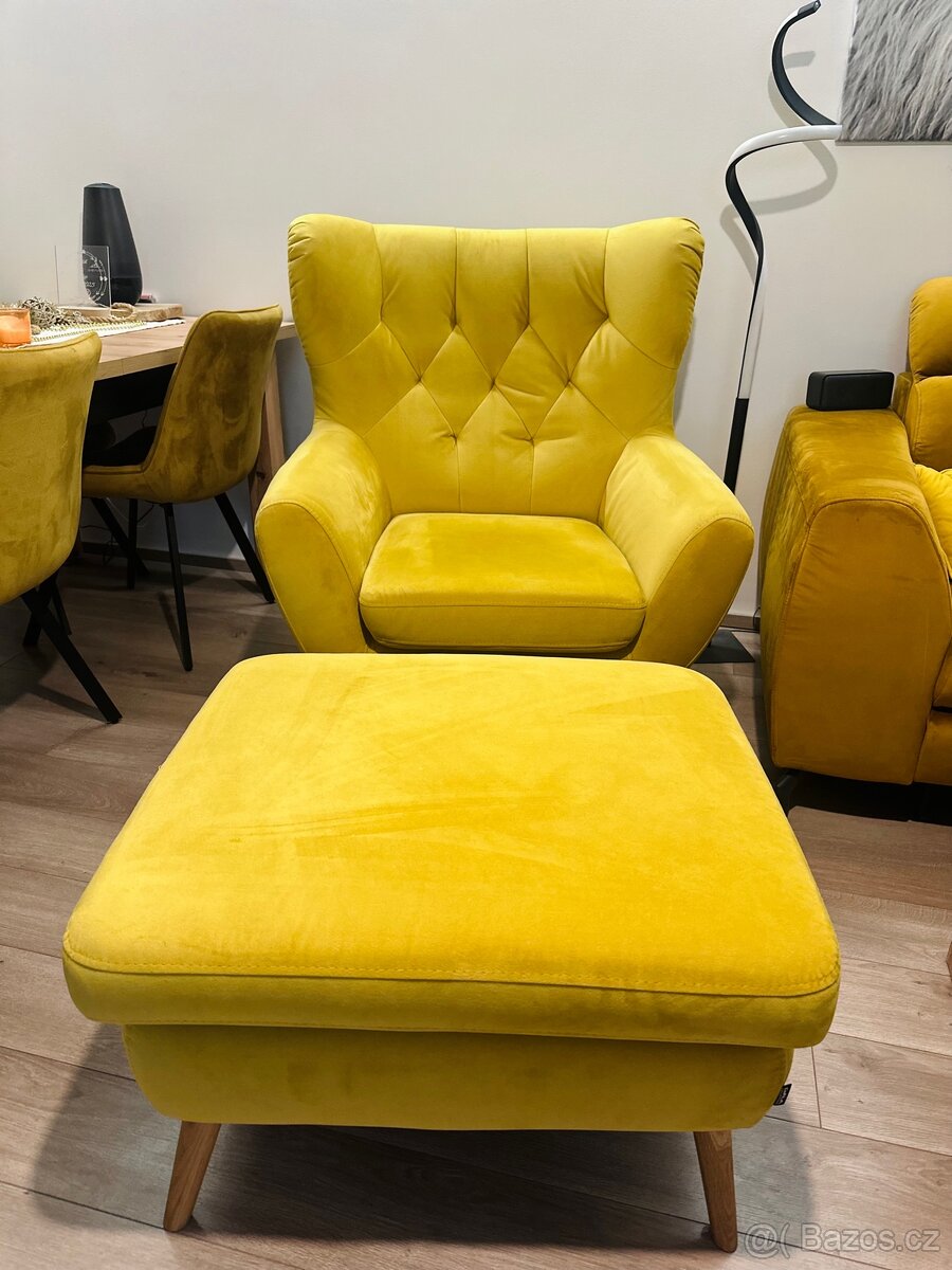 Křeslo s taburetem Voss Žluté - 2