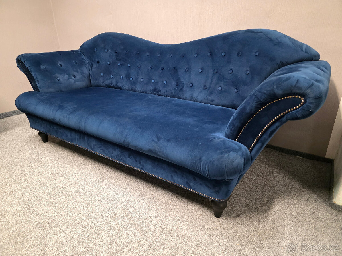 Modrá stylová sedačka 3+2 zdobená semiš - 2