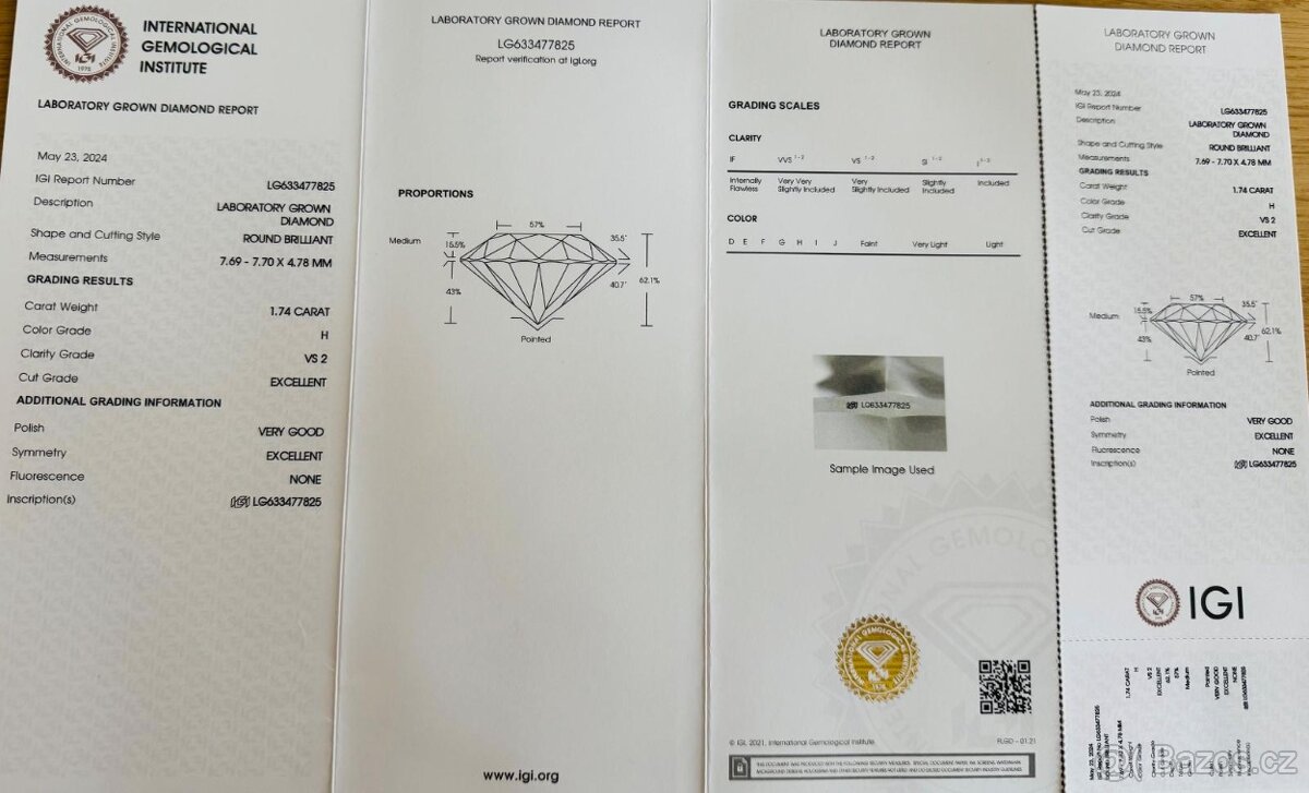 IGI DIAMANT - BRILIANT 1,74 CT. H / VS2 - TOP KVALITA - 2