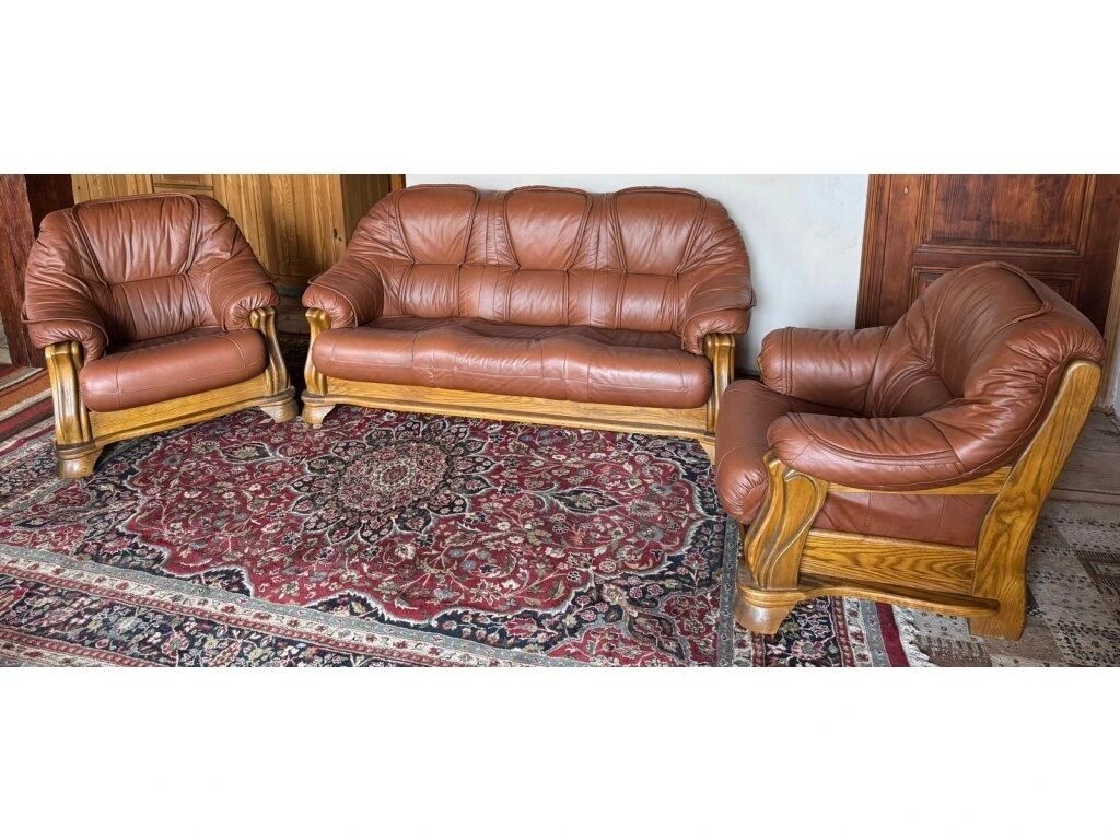 Dubová rustikální kožená souprava 3+1+1, 3791 - 2