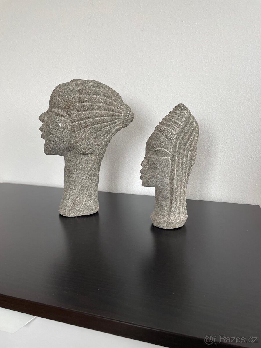 Kamenné busty v africkém stylu – sada 2 ks - 2